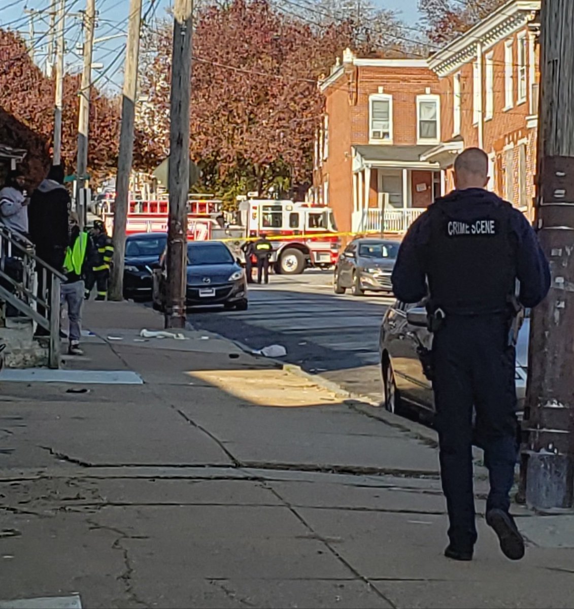 Wilmington Police scouring a shooting scene for evidence on 3rd Street between Franklin  and Harrison. One person critically injured. A bullet reportedly struck an outside gas meter prompting a response from Wilmington Fire Department and Delmarva Power